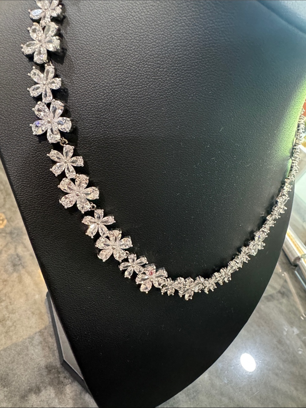 Elegant Silver Floral CZ Necklace - Women Jewelry 17” - Picture 7 of 7